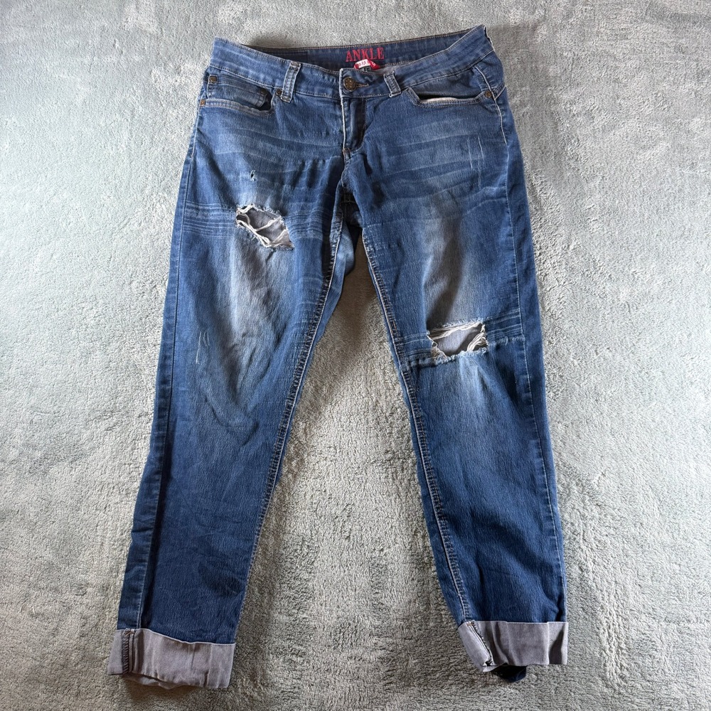 Gogo Star Ankle Jeans Womens 9 Medium Wash Distressed Ripped Slim Stretch Denim‎